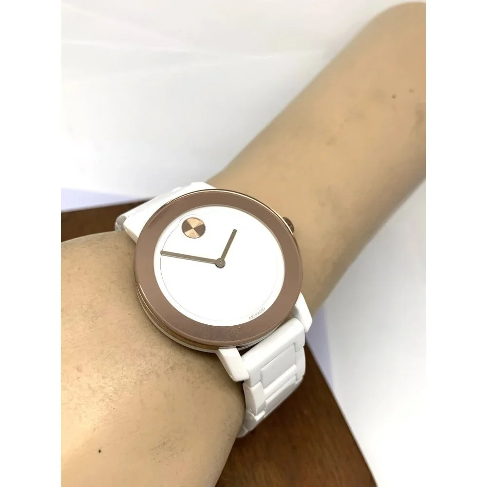 Movado Women's Watch 3600753 Bold White Dial Rose Gold Swiss Quartz 36mm Ceramic